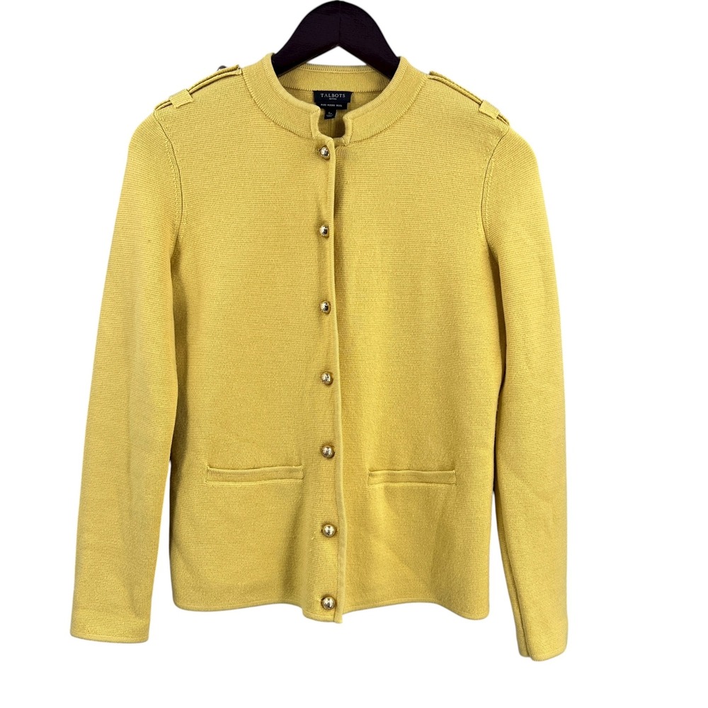 Talbots Petite Yellow Merino Wool Button Front Cardigan Sweater Jacket Preppy
